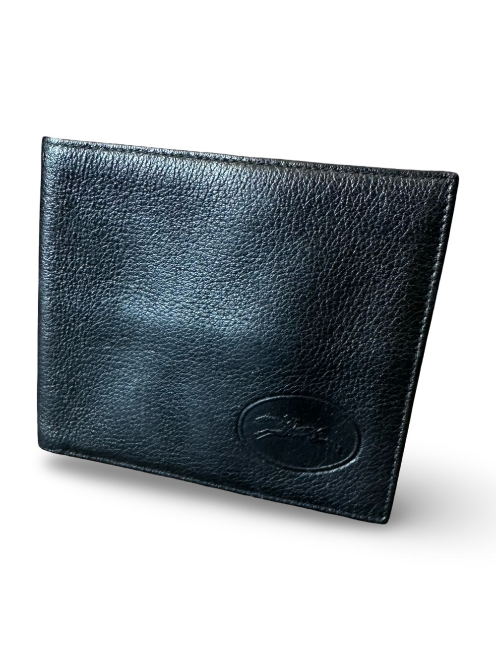 Longchamp Black Leather Bifold Wallet with Embossed Logo